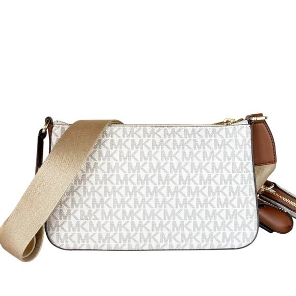 Michael Kors White/Tan Jet Set Logo Crossbody Bag with Case  Apple AirPods Pro - Picture 8 of 14